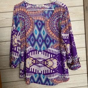 Purple & Multi Colored Scoopneck Blouse